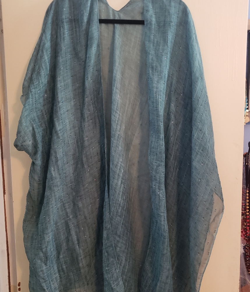 ❤Teal Kimono with Fringe and Colored Sparkles